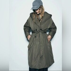 ZARA Olive Green Hooded Coat